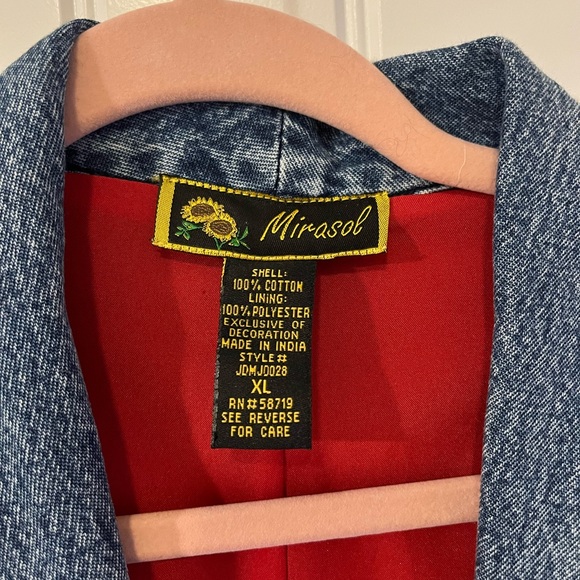 Vintage Embroidered Jean Jacket Mirasol Size XL Rose Floral Soft Stretch Denim - Picture 6 of 9